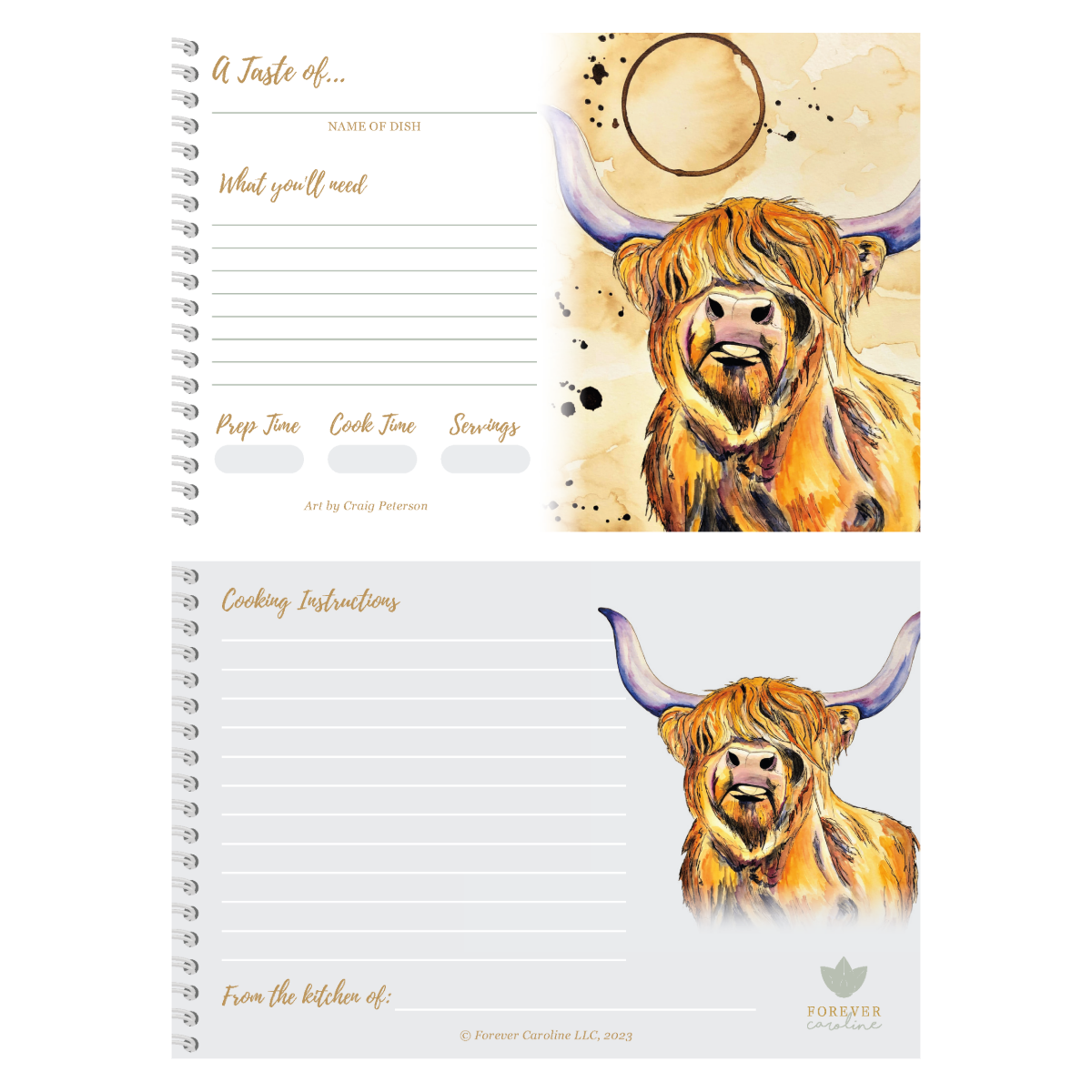 Recipe Cards Gift Set w/ Highland Cow Art | 8 Cards