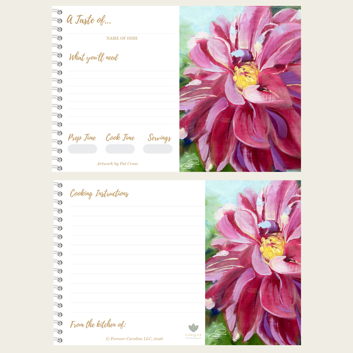 Recipe Cards Gift Set w/ Summer Dahlia Artwork | 10, 20 or 50 Cards