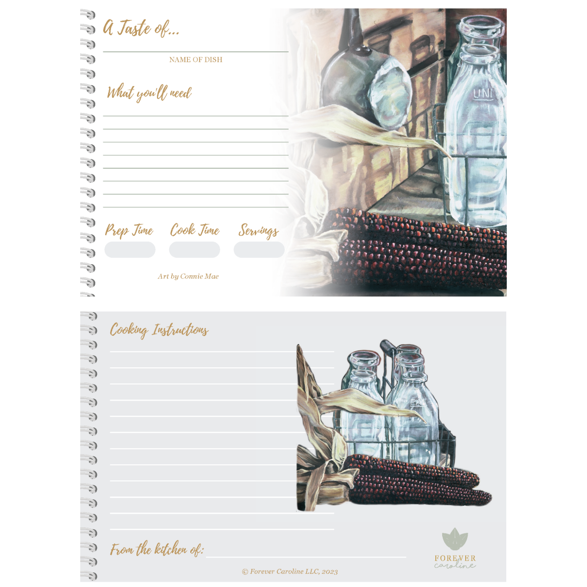 Recipe Cards Gift Set w/ Vintage Kitchen Artwork | 10, 20 or 50 Cards