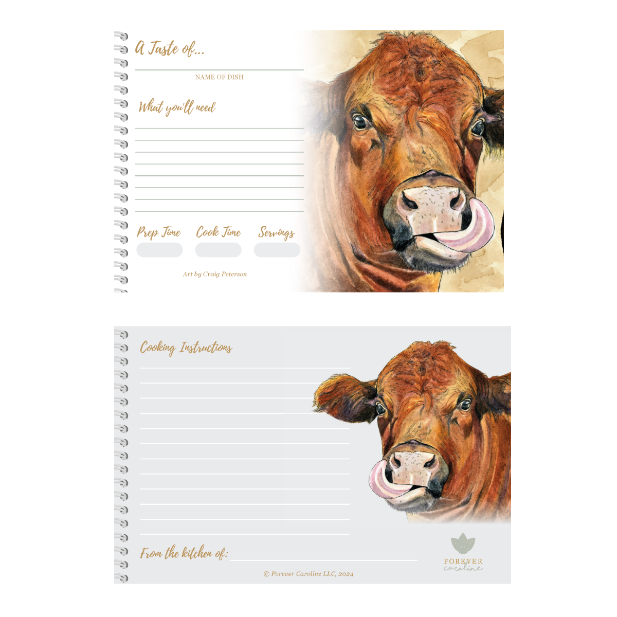 Recipe Cards Gift Set w/ Whimsical Cow Artwork | 8 Cards