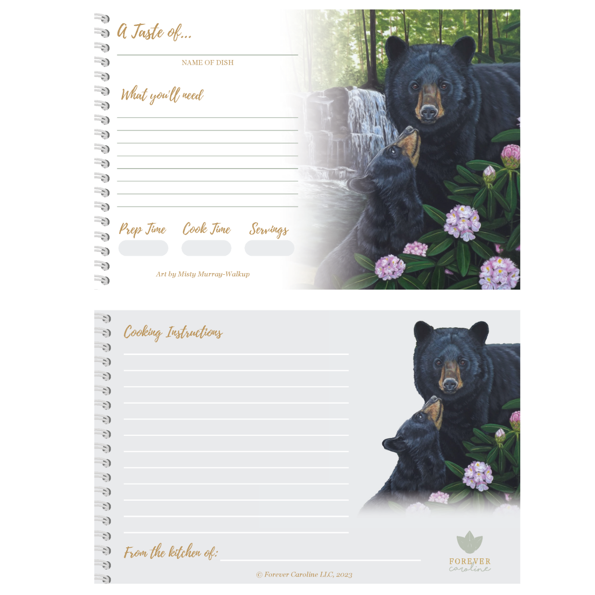Recipe Cards Gift Set w/ Black Bear Artwork | 8 Cards