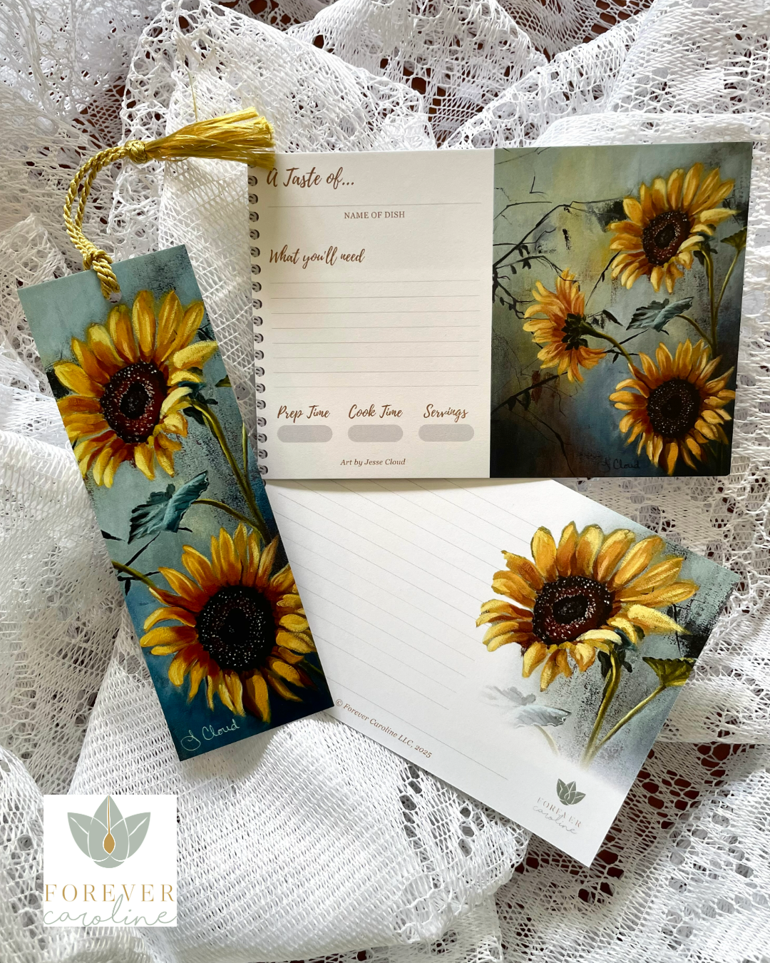 Bookmark w/ Elegant Sunflower Artwork | Double-Sided w/ Tassel