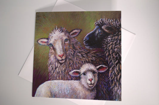 Sheep Family All-Occasion Blank Notecard OR 4 Card Set