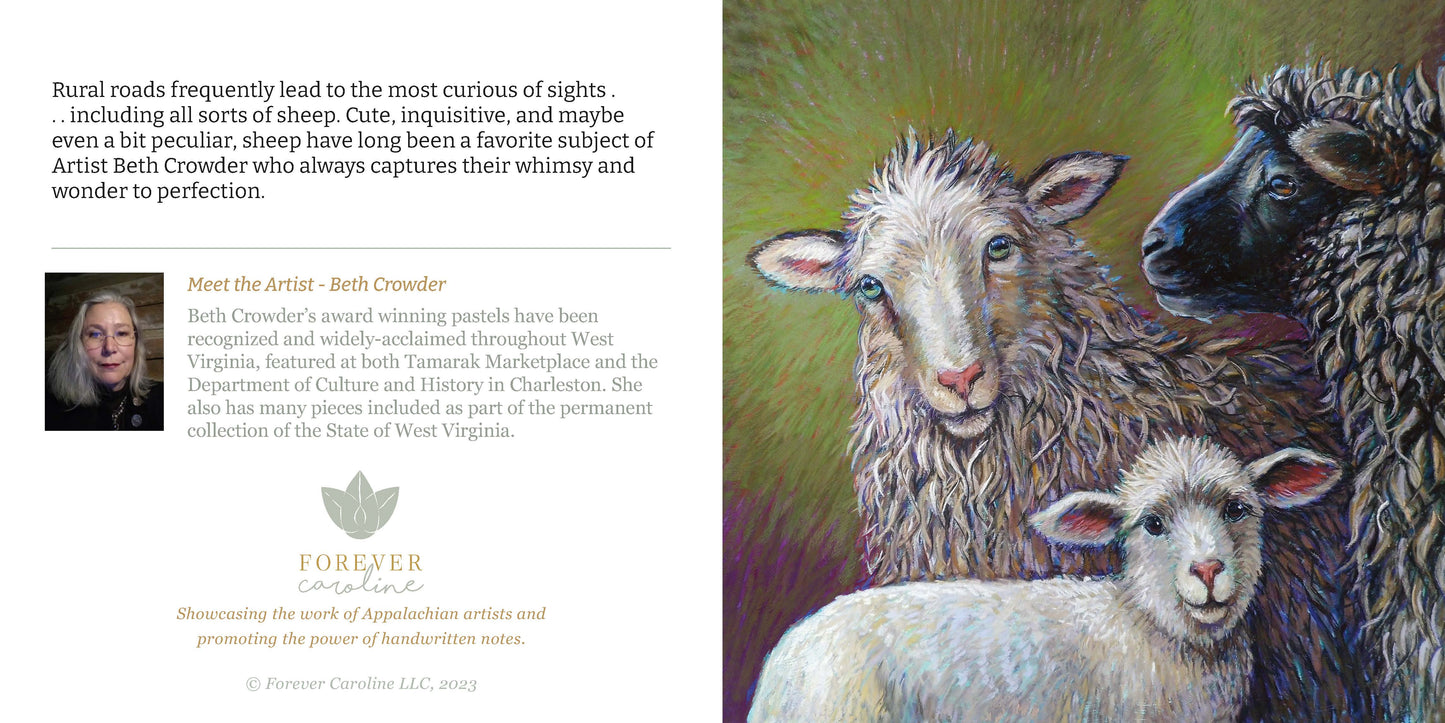 Sheep Family All-Occasion Blank Notecard OR 4 Card Set
