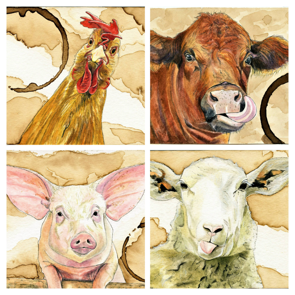 Farm Animals All-Occasion Blank Boxed Notecard Set | Chicken, Cow, Pig and Sheep Cards