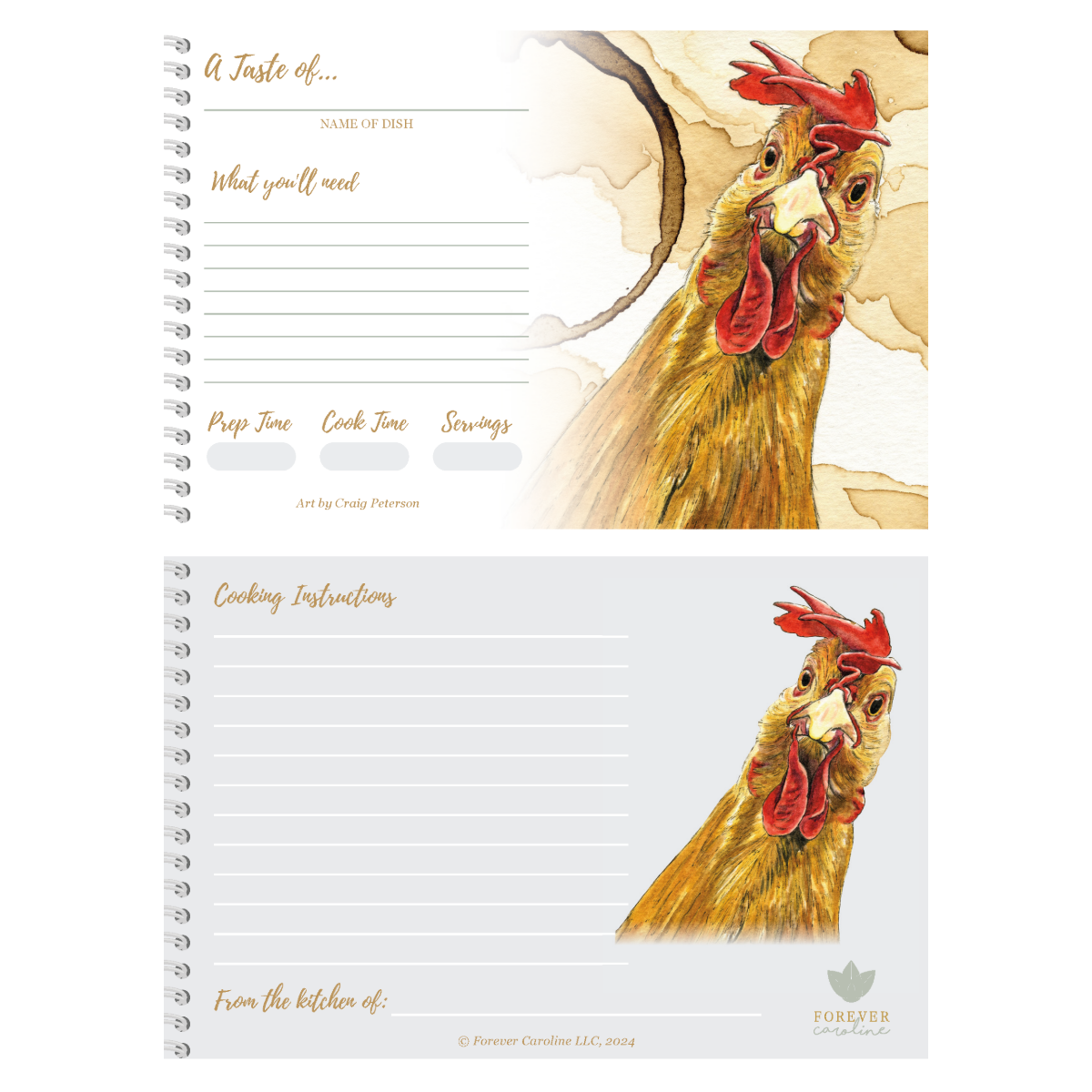 Recipe Cards Gift Set w/ Whimsical Chicken Art | 8 Cards