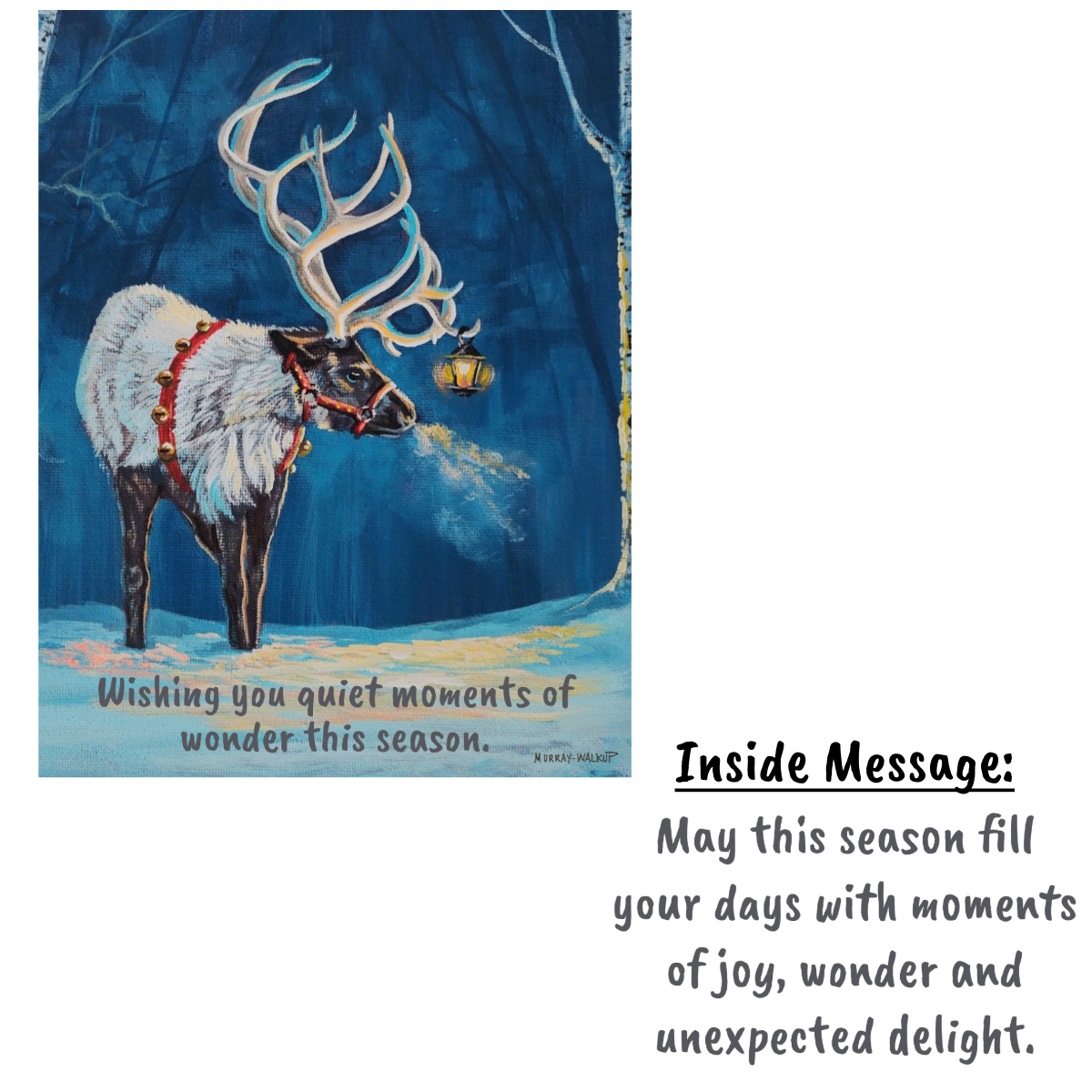 Holiday Card w/ Winter Reindeer and Inside Message | Single or Boxed Set of 4, 8 or 20