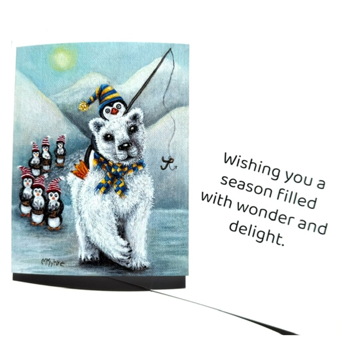 Holiday Card w/ Whimsical Polar Bear & Penguin Art | Includes Inside Message | Single Card or Boxed Set of 4, 8 or 20 Cards