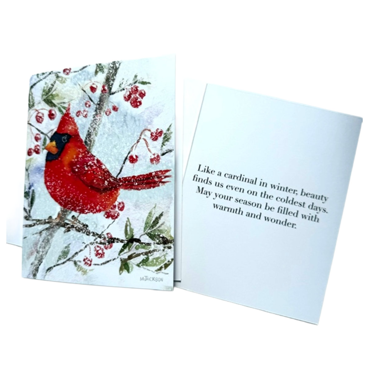Red Cardinal Winter Holiday Greeting Card w/ Inside Message | Single Card or Boxed Set of 4, 8 or 20 Cards