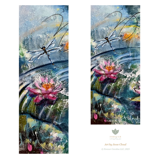 Pink Lotus with Dragonfly Two-Sided Bookmark with Tassel