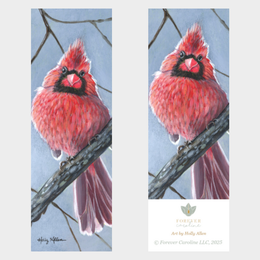 Charming Cardinal Bird Two-Sided Bookmark with Tassel