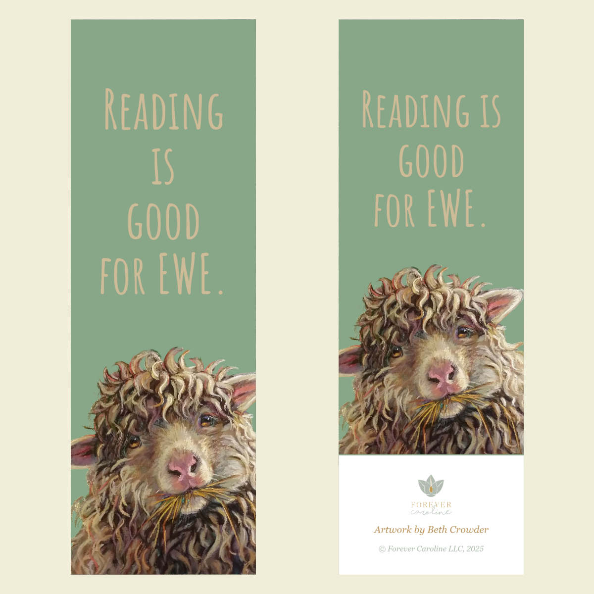 Bookmark w/ Fluffy Sheep Artwork and "Reading is Good for Ewe" Message