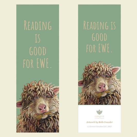 Fluffy Sheep "Reading is Good for Ewe" Two-Sided Bookmark with Tassel