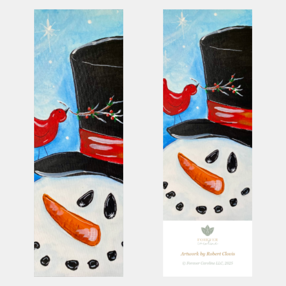 Bookmark w/ Holiday Snowman Artwork | Double-Sided Bookmark with Tassel