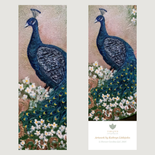 Elegant Peacock Two-Sided Bookmark with Tassel