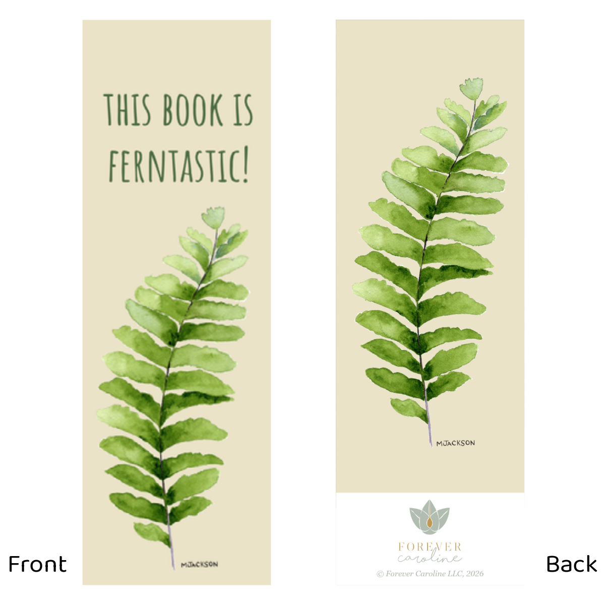Bookmark w/ Maidenhair Fern Artwork & "This Book is Ferntastic"