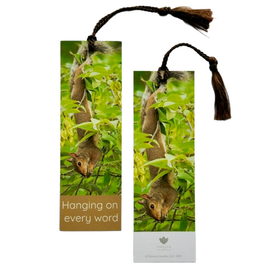 Bookmark w/ Squirrel in Tree and "Hanging on Every Word"