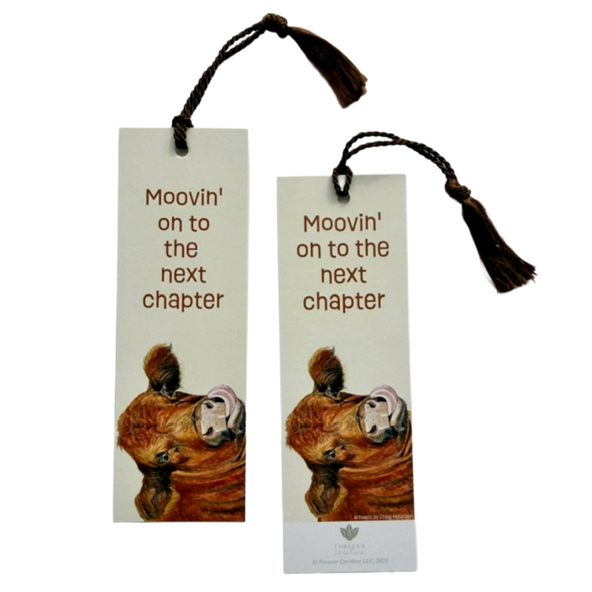 Bookmark w/ Whimsical Cow & "Mooving on to Next Chapter"