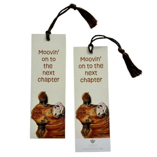 Bookmark w/ Whimsical Cow & "Mooving on to Next Chapter"
