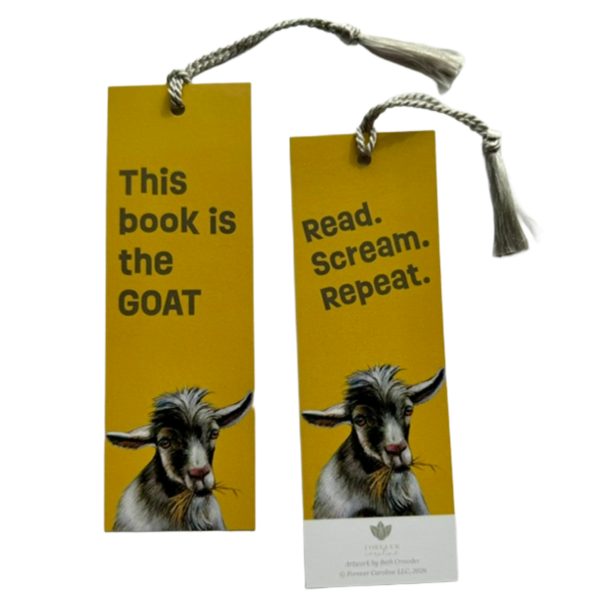 Bookmark w/ Whimsical Goat & Punny Messages | Two-Sided with Tassel