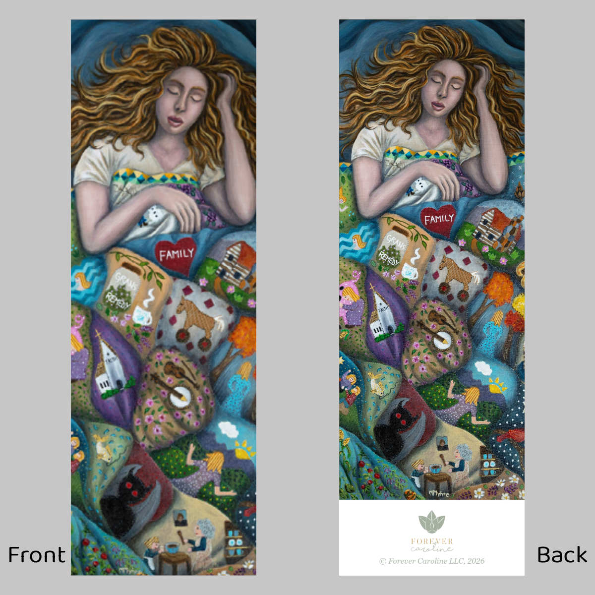 Bookmark w/ Girl Sleeping Under Family Quilt