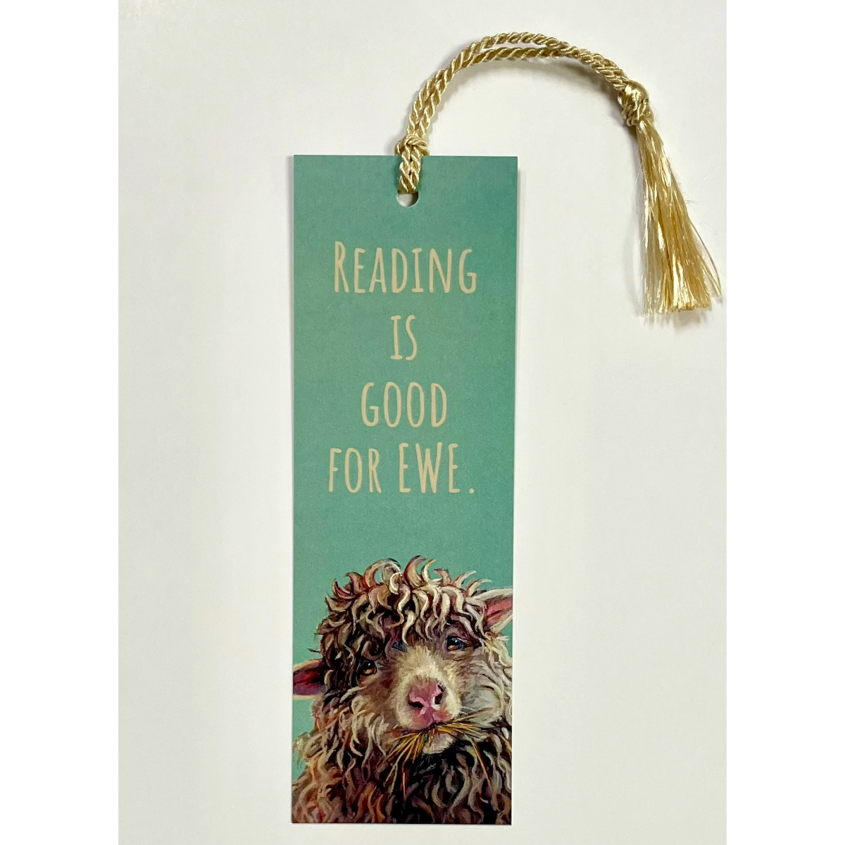 Bookmark w/ Fluffy Sheep Artwork and "Reading is Good for Ewe" Message