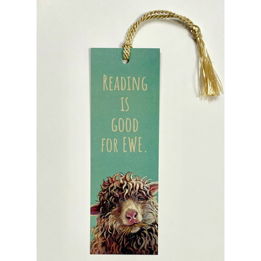 Fluffy Sheep "Reading is Good for Ewe" Two-Sided Bookmark with Tassel