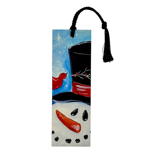 Whimsical Snowman Two-Sided Bookmark with Tassel