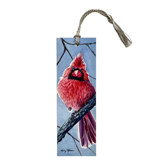 Charming Cardinal Bird Two-Sided Bookmark with Tassel