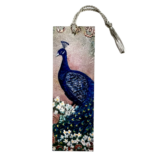 Tapestry Style Peacock Two-Sided Bookmark with Tassel