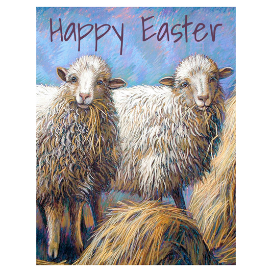 Happy Easter Sheep Greeting Card – Pastel Spring Farm Art