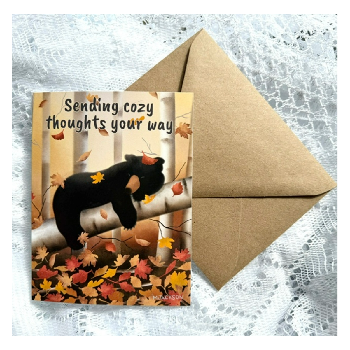 Fall Whimsy Sleeping Bear "Cozy Thoughts" Fall Greeting Card
