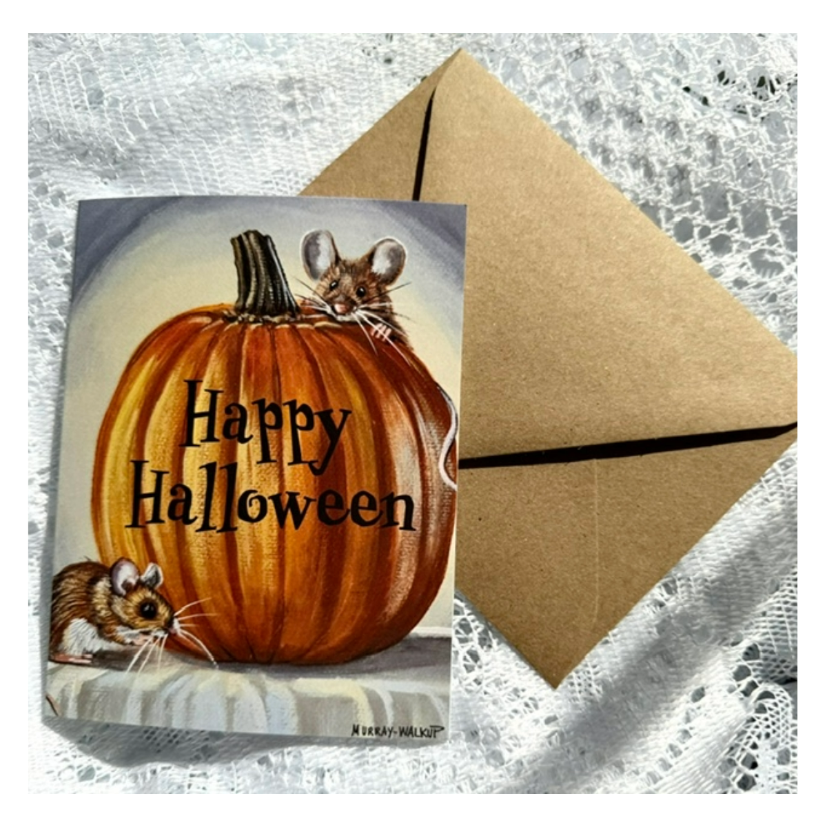 Halloween Greeting Card with Mice & "Happy Halloween" Message