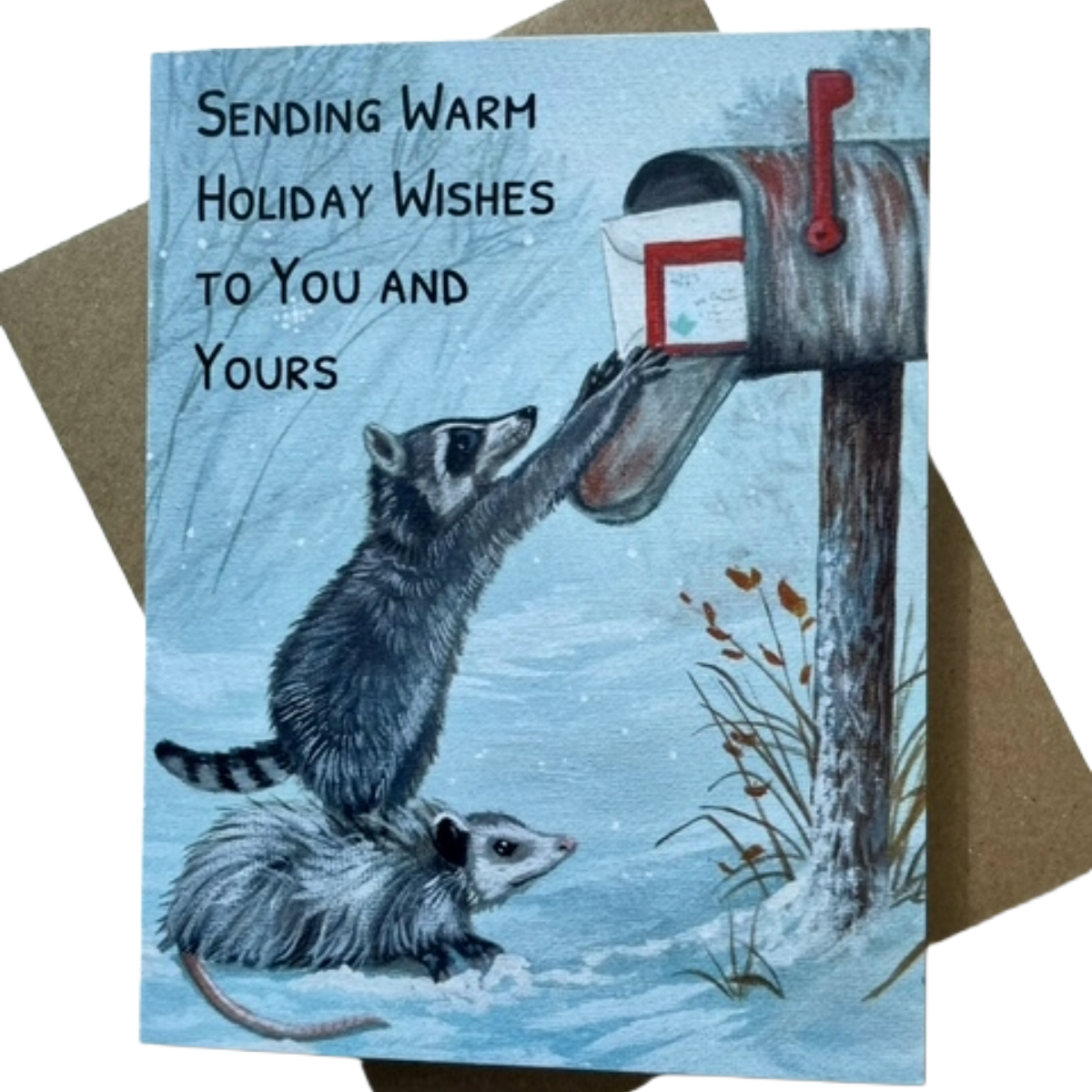 Raccoon & Opossum Holiday Greetings Card