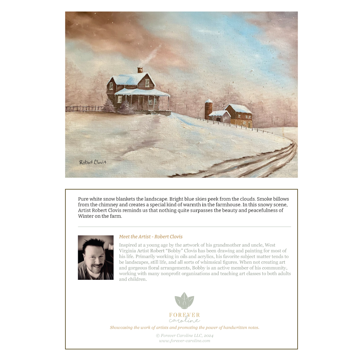 Clovis Serene Winter Farm Scene Single Notecard