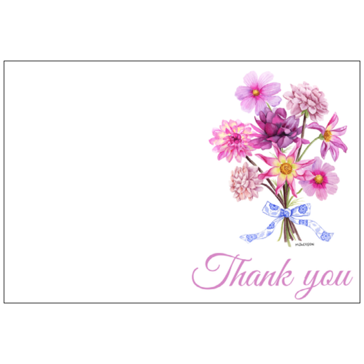 Thank You Note Cards with Colorful Dahlia Bouquet | Set of 8 Flat Cards & Envelopes
