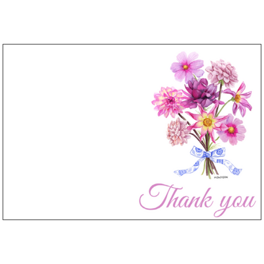 Thank You Note Cards with Colorful Dahlia Bouquet | Set of 8 Flat Cards & Envelopes
