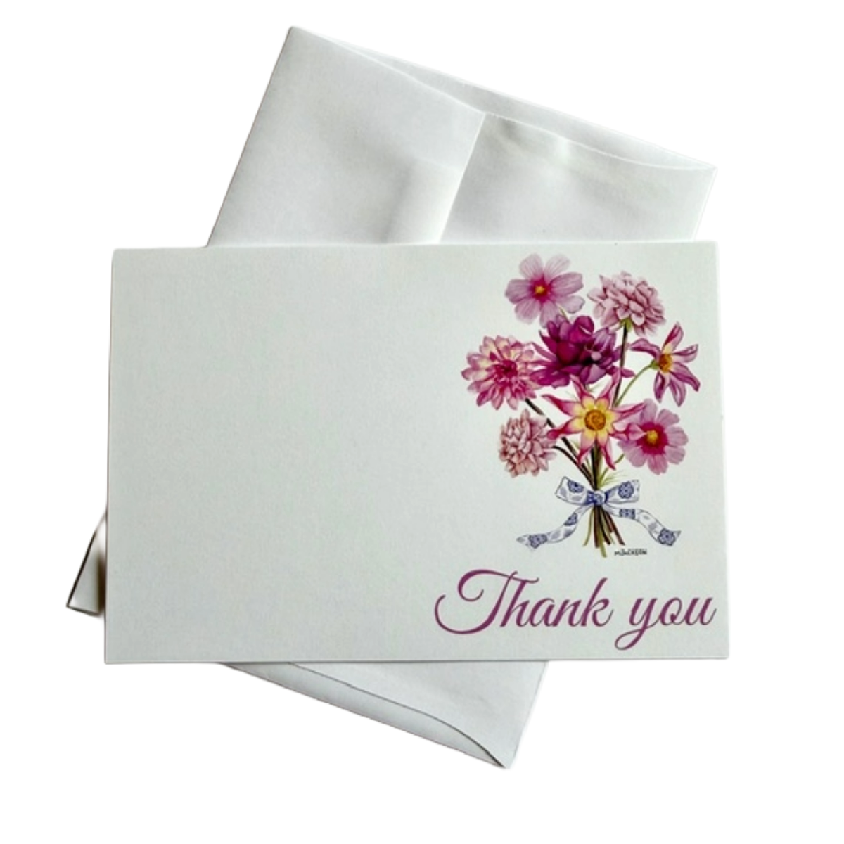 Thank You Note Cards with Colorful Dahlia Bouquet | Set of 8 Flat Cards & Envelopes