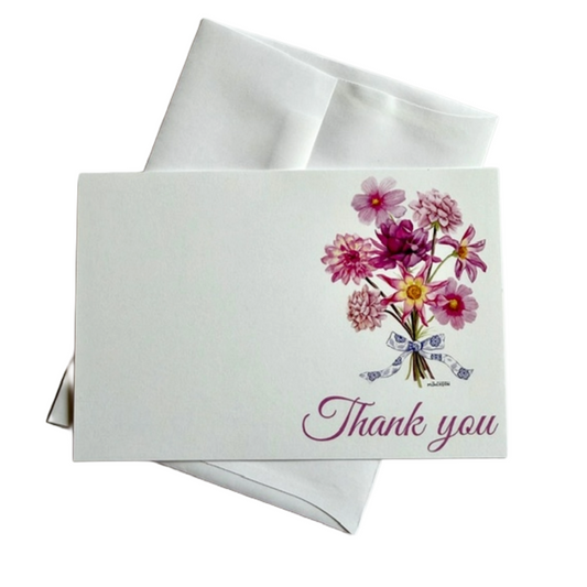 Thank You Note Cards with Colorful Dahlia Bouquet | Set of 8 Flat Cards & Envelopes