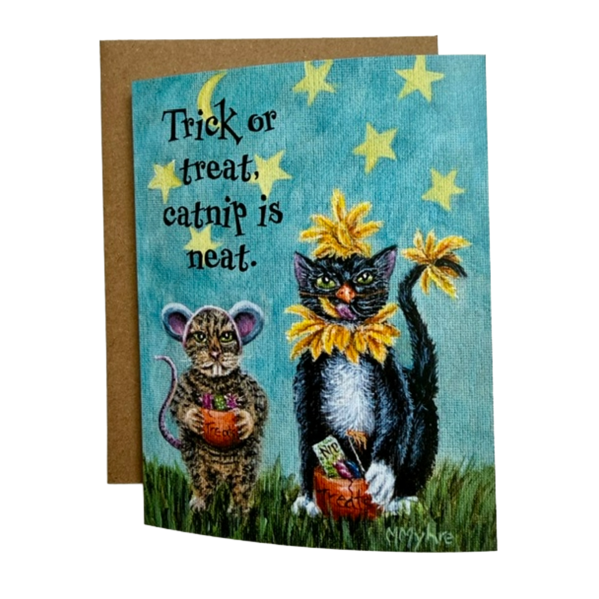 Halloween Cat "Trick or Treat, Catnip is Neat" Greeting Card