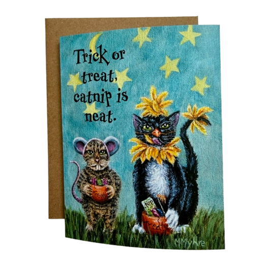 Halloween Cat "Trick or Treat, Catnip is Neat" Greeting Card