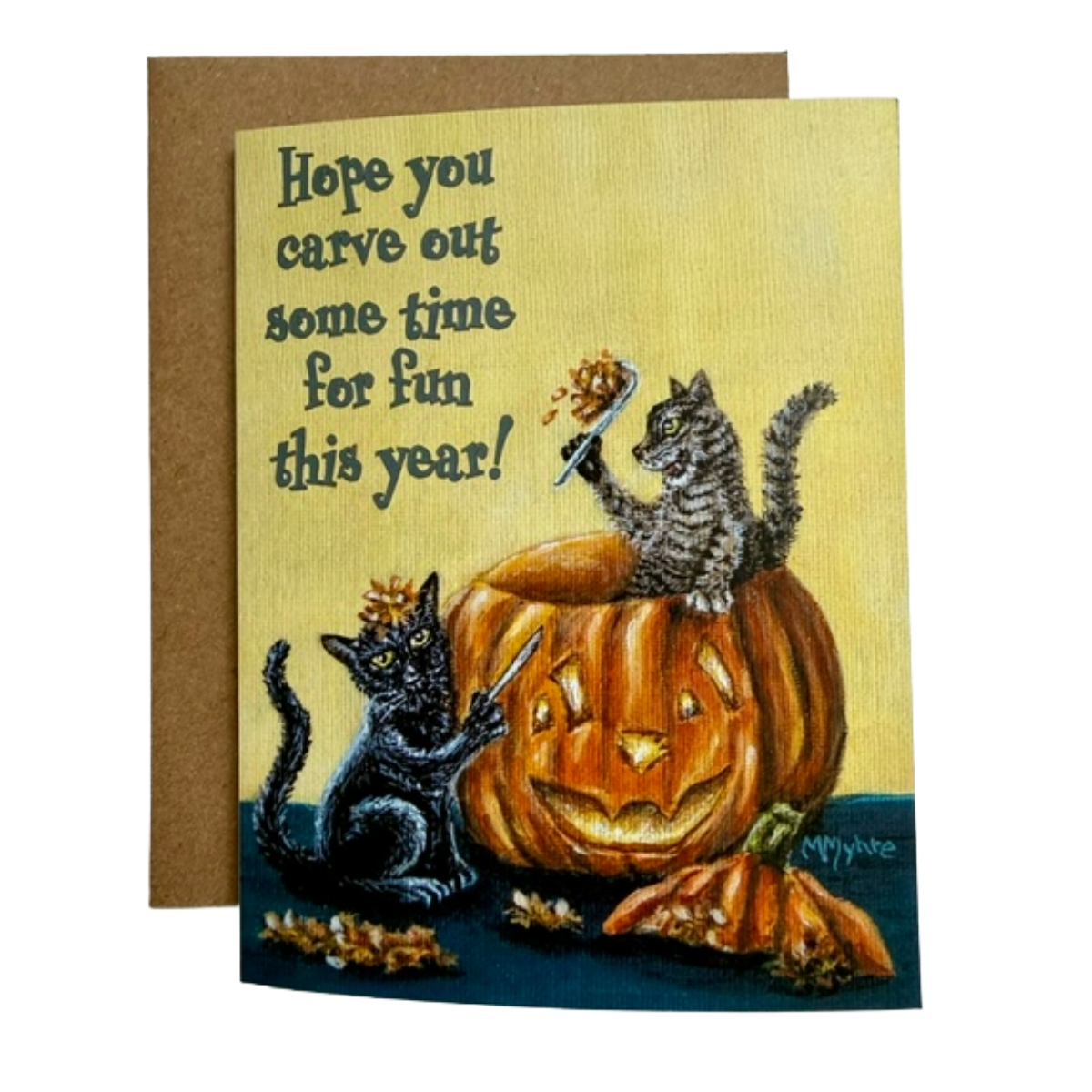 Halloween Pumpkin Carving Cats Greeting Card