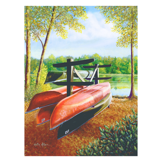 Lakeside with Colorful Canoes Fine Art Notecard | Single or Boxed Set of 4, 8 or 20