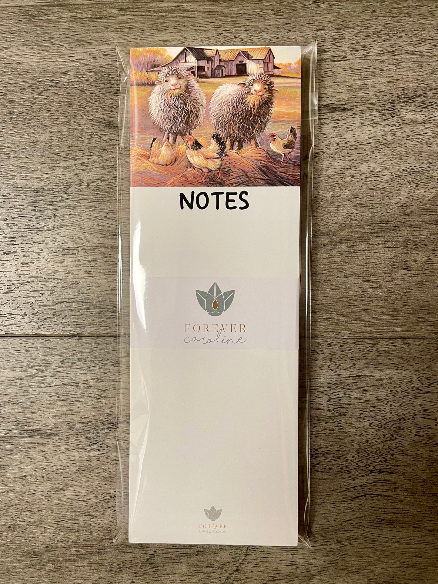 Magnetic Notepad w/ Sheep & Hens Barnyard Artwork | Cute Sheep Memo Pad
