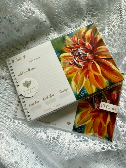 Recipe Cards Gift Set w/ Elegant Orange Dahlia Artwork | 10, 20 or 50 Cards