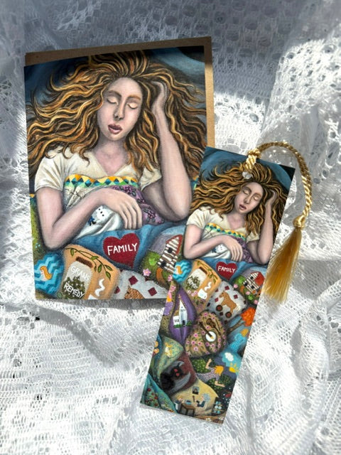Bookmark w/ Girl Sleeping Under Family Quilt