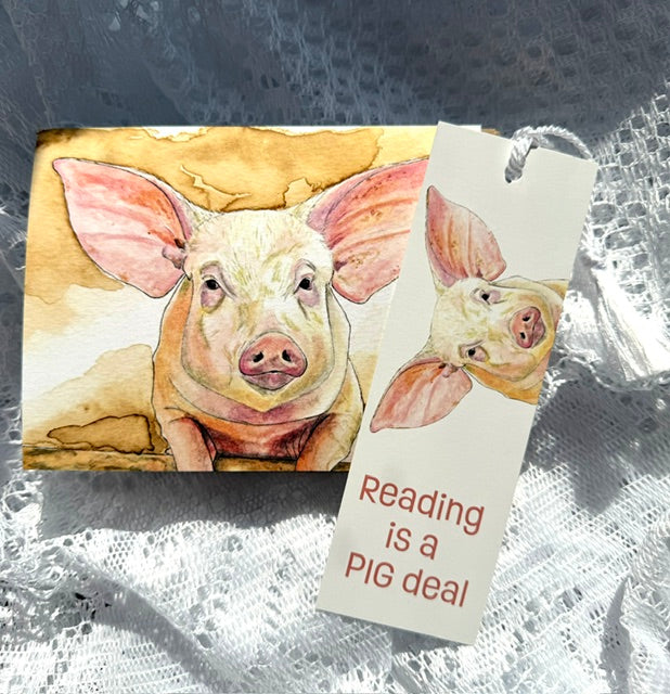 Bookmark w/ Whimsical Pig & "Reading is a PIG Deal!"