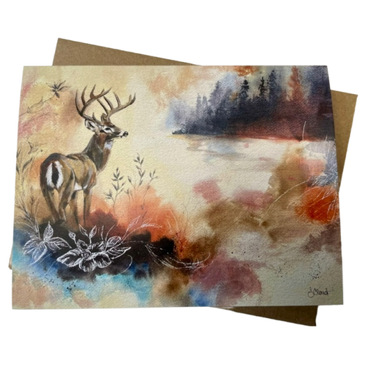 Woodlands Deer by Lake Notecard | Single Card or Set of 4, 8 or 20