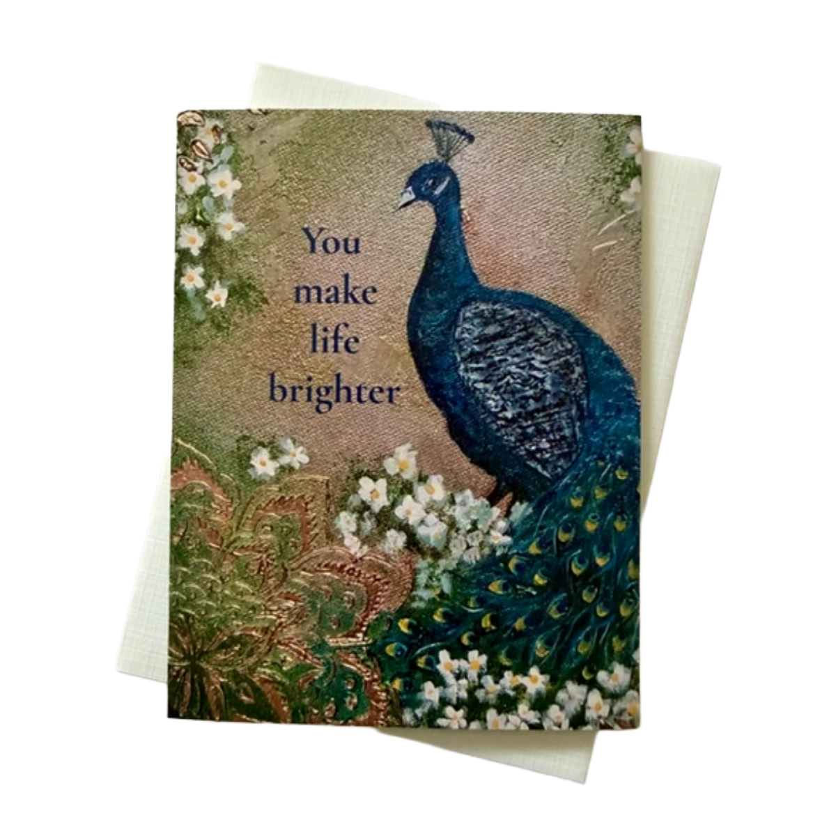 You Make Life Brighter Card | Ornate Tapestry Peacock Art