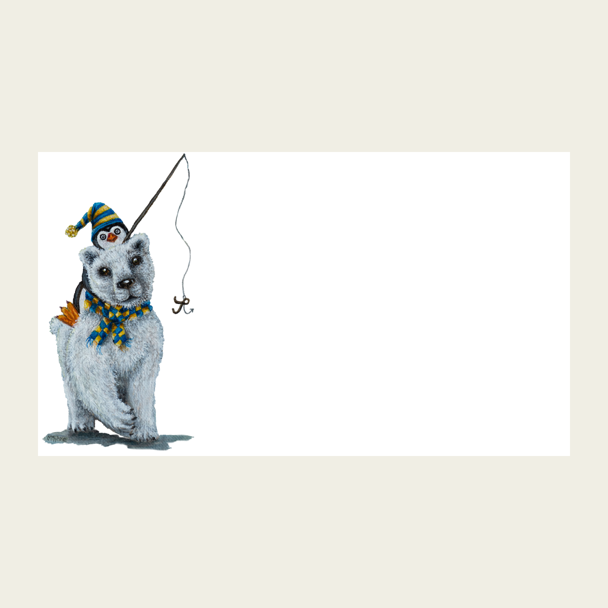 Polar Bear w/ Fishing Penguin "Love Notes" Pack of 60 Tiny Cards